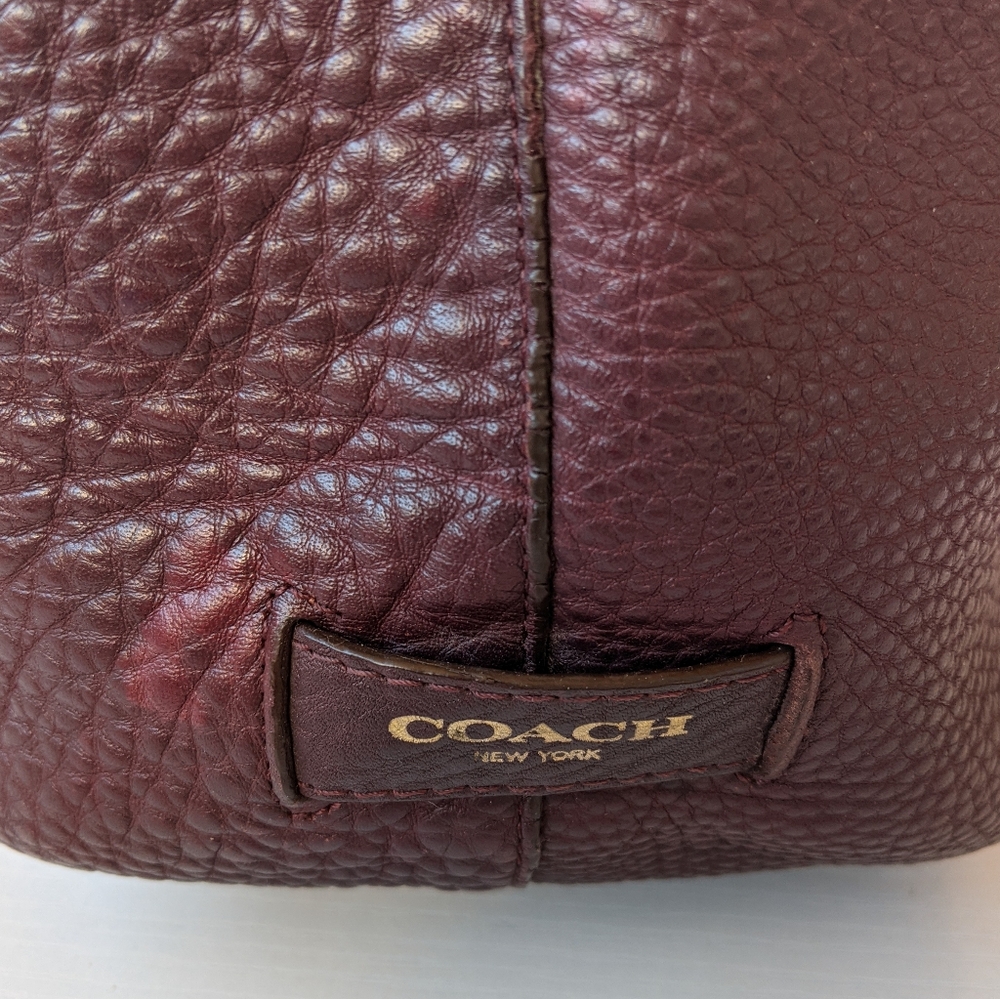 Coach Dark Brown Pebbled Leather Drawstring Hobo with Gold Hardware - Picture 4 of 11